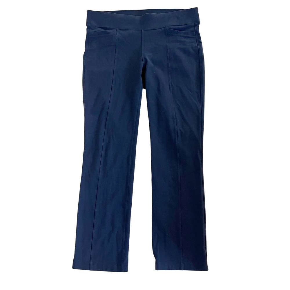 Athleta Metro Skinny Straight Leg Yoga Pants Navy Blue Pockets Size Large